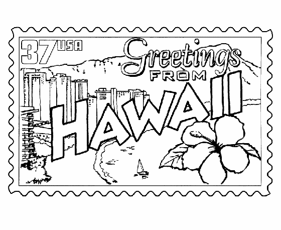  Hawaii State Stamp Coloring Page