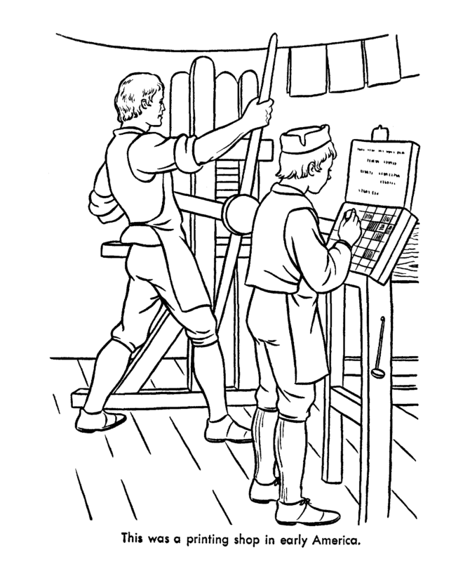 USA-Printables: Early American Occupations Coloring Pages - Print Shop