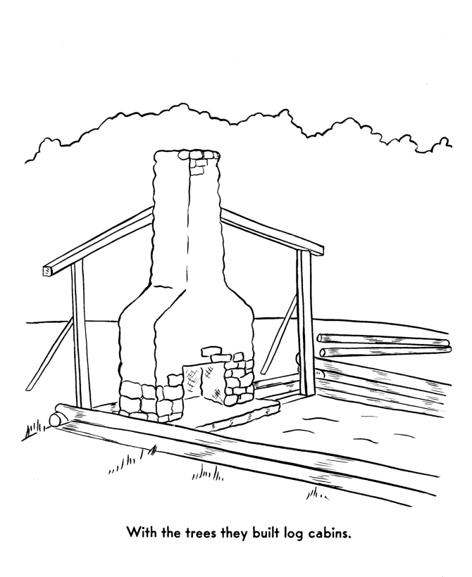 The Pilgrims Coloring pages: Pilgrim homes were made of wood coloring
