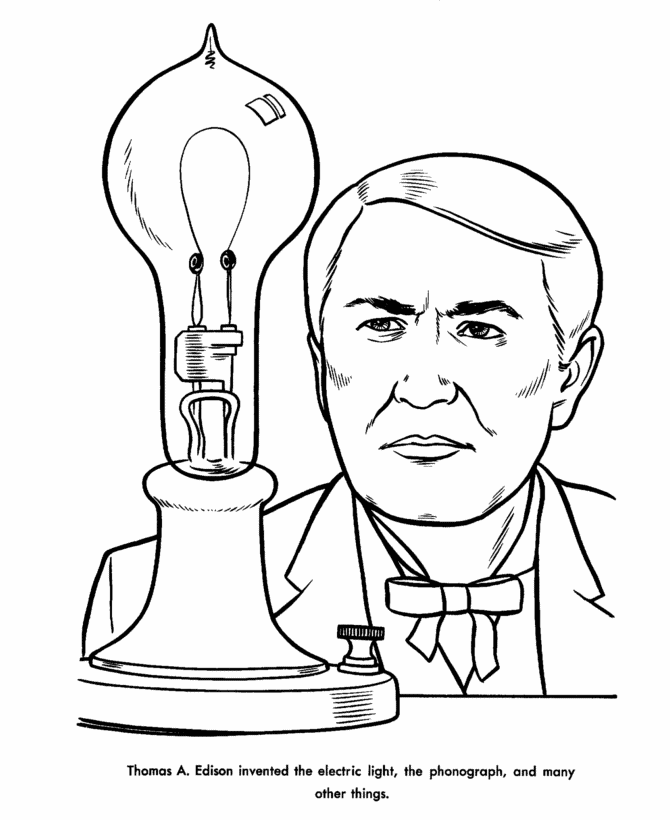 Usa Printables Thomas Edison Coloring Pages Famous Americans In Us