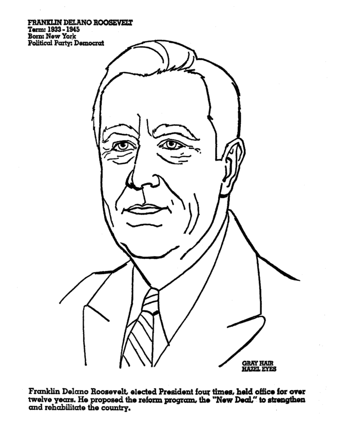 Presidents Day Roosevelt Coloring Sheets Printable